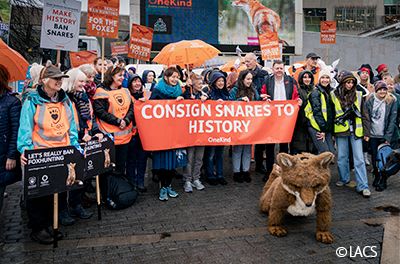 OneKind team and supporters at demo against snares at Scottish Parliament in 2022.
