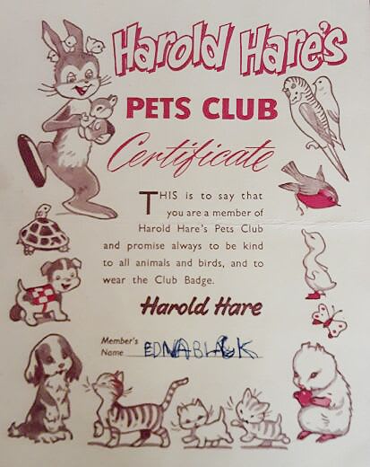 Old pets club certificate