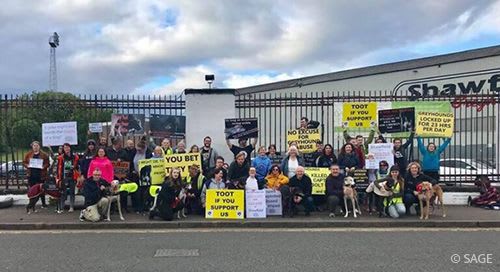 Protest at Shawfield stadium against greyhound racing