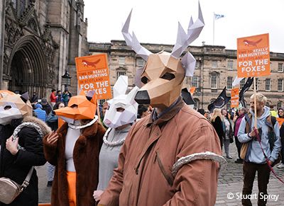 OneKind supporters on march against fox hunting in Edinburgh.