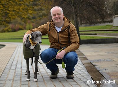 Mark Ruskell MSP with rescued greyhound.