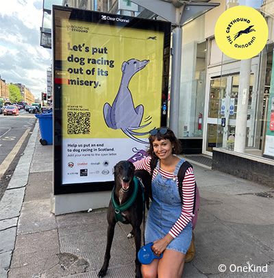 Greyhound campaign advert on bus stop