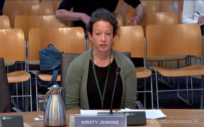 OneKind Policy Officer Kirsty Jenkins giving evidence on the Hunting With Dogs (Scotland) Bill in Scottish Parliament